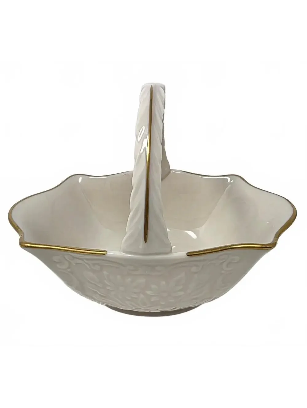 Vintage Lenox Sans Souci Basket Ivory Porcelain 24K Gold Floral USA